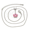 Rhodium Plated Pendant Necklace, Flower Design, with Light Rose Swarovski Crystals and White Cubic Zirconia, Polished, Rhodium Finish, 04.239.0048.16 (01 MM Thickness, 16 Inches Length)