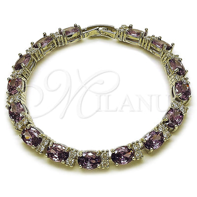Rhodium Gold Filled Tennis Bracelet, with Amethyst and White Cubic Zirconia, Polished, Rhodium Finish for wholesale, main product view