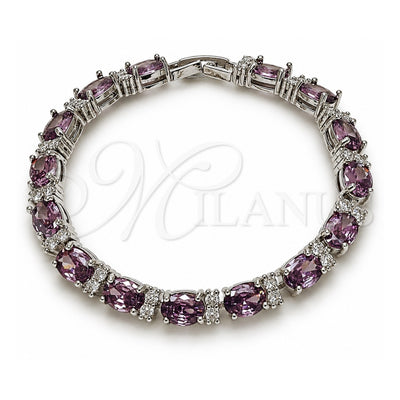 White Gold Filled Tennis Bracelet, with Amethyst and White Cubic Zirconia, Polished, Rhodium Finish, 03.206.0004.7.07 (06 MM Thickness, 7 Inches Length)