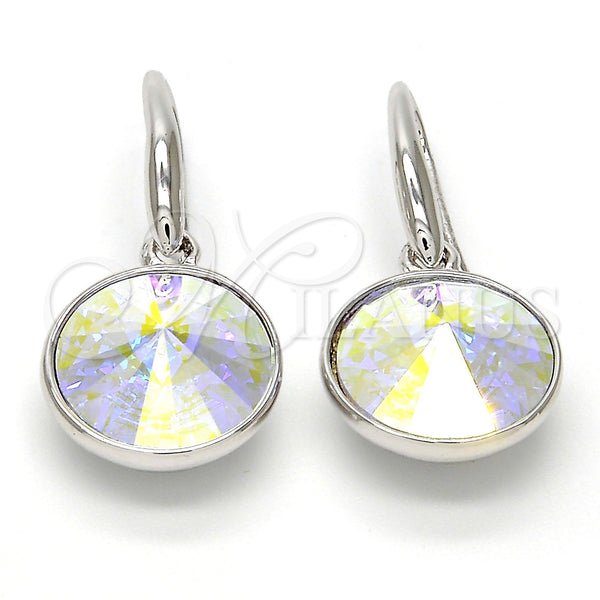 White Gold Filled Ring — Dangle Earring with Aurore Boreale Swarovski Crystals Polished — main product view — SKU 108419 | Oro Laminado Blanco anillo — Dangle Earring with Aurore Boreale Swarovski Crystals pulido — SKU 108419