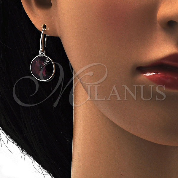 White Gold Filled Ring — Dangle Earring with Amethyst Swarovski Crystals Polished 02. — alternate product view — SKU 108427 | Oro Laminado Blanco anillo — Dangle Earring with Amethyst Swarovski Crystals pulido 02. — SKU 108427