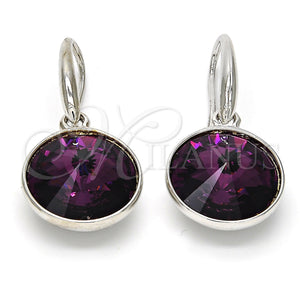 White Gold Filled Ring — Dangle Earring with Amethyst Swarovski Crystals Polished 02. — main product view — SKU 108427 | Oro Laminado Blanco anillo — Dangle Earring with Amethyst Swarovski Crystals pulido 02. — SKU 108427