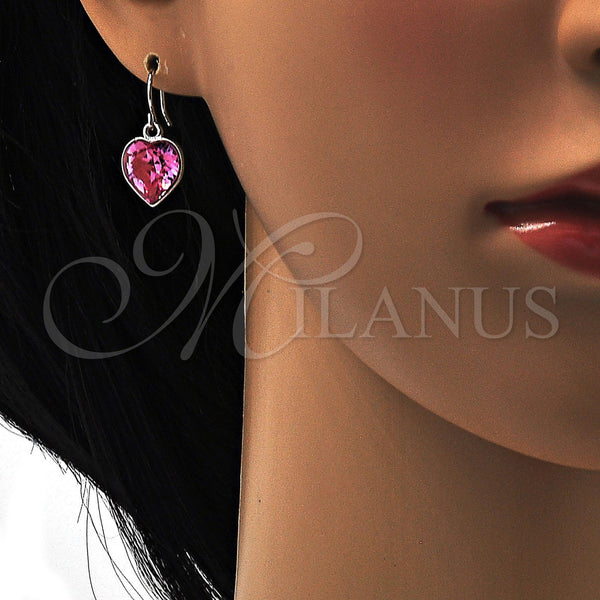 White Gold Filled Ring — Dangle Earring Heart Design with Rose Swarovski Crystals — alternate product view — SKU 108430 | Oro Laminado Blanco anillo — Dangle Earring corazón diseño with Rose Swarovski Crystals — SKU 108430