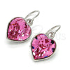 Rhodium Gold Filled Dangle Earring, Heart Design, with Rose Swarovski Crystals, Polished, Rhodium Finish, 02.239.0003.2