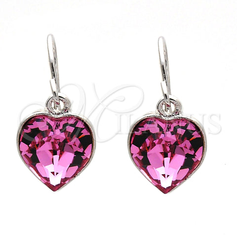 Rhodium Gold Filled Dangle Earring, Heart Design, with Rose Swarovski Crystals, Polished, Rhodium Finish, 02.239.0003.2