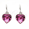 Rhodium Gold Filled Dangle Earring, Heart Design, with Rose Swarovski Crystals, Polished, Rhodium Finish, 02.239.0003.2