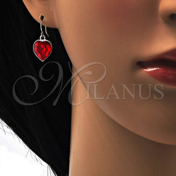 White Gold Filled Ring — Dangle Earring Heart Design with Light Siam Swarovski — alternate product view — SKU 108431 | Oro Laminado Blanco anillo — Dangle Earring corazón diseño with Light Siam Swarovski — SKU 108431