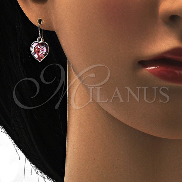 White Gold Filled Ring — Dangle Earring Heart Design with Rose Peach Swarovski — alternate product view — SKU 108432 | Oro Laminado Blanco anillo — Dangle Earring corazón diseño with Rose Peach Swarovski — SKU 108432