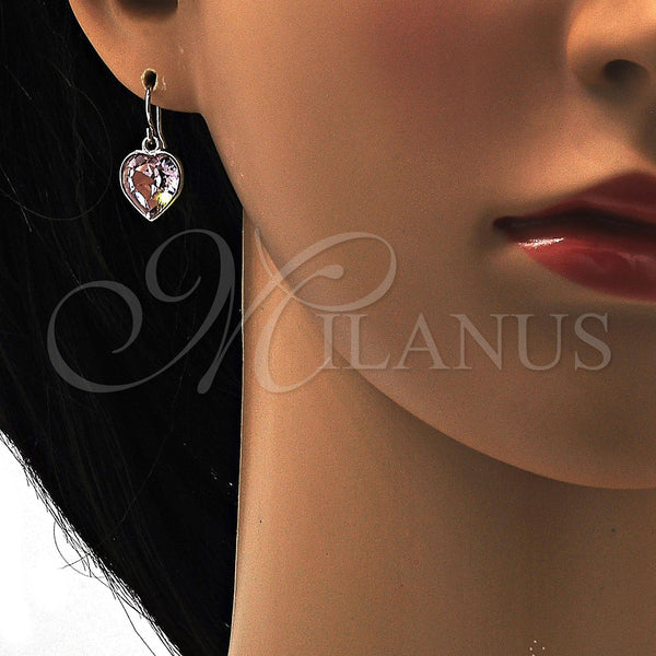 White Gold Filled Ring — Dangle Earring Heart Design with Light Rose Swarovski — alternate product view — SKU 108433 | Oro Laminado Blanco anillo — Dangle Earring corazón diseño with Light Rose Swarovski — SKU 108433