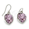 Rhodium Gold Filled Dangle Earring, Heart Design, with Light Rose Swarovski Crystals, Polished, Rhodium Finish, 02.239.0003.5