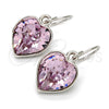 Rhodium Gold Filled Dangle Earring, Heart Design, with Light Rose Swarovski Crystals, Polished, Rhodium Finish, 02.239.0003.5