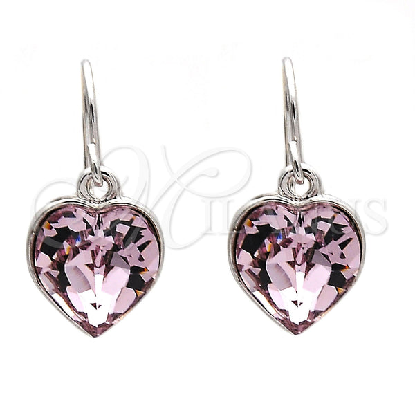 White Gold Filled Ring — Dangle Earring Heart Design with Light Rose Swarovski — main product view — SKU 108433 | Oro Laminado Blanco anillo — Dangle Earring corazón diseño with Light Rose Swarovski — SKU 108433