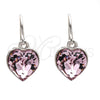Rhodium Gold Filled Dangle Earring, Heart Design, with Light Rose Swarovski Crystals, Polished, Rhodium Finish, 02.239.0003.5