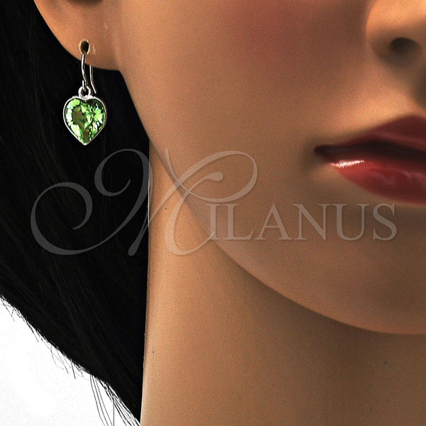 White Gold Filled Ring — Dangle Earring Heart Design with Peridot Swarovski Crystals — alternate product view — SKU 108434 | Oro Laminado Blanco anillo — Dangle Earring corazón diseño with Peridot Swarovski Crystals — SKU 108434