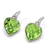 Rhodium Gold Filled Dangle Earring, Heart Design, with Peridot Swarovski Crystals, Polished, Rhodium Finish, 02.239.0003.6