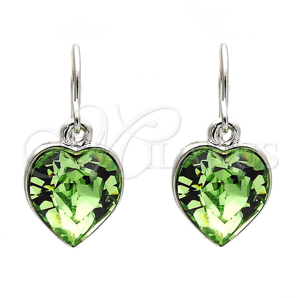 White Gold Filled Ring — Dangle Earring Heart Design with Peridot Swarovski Crystals — main product view — SKU 108434 | Oro Laminado Blanco anillo — Dangle Earring corazón diseño with Peridot Swarovski Crystals — SKU 108434