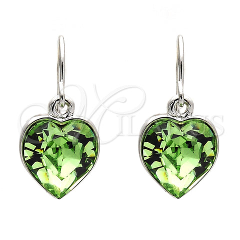 Rhodium Gold Filled Dangle Earring, Heart Design, with Peridot Swarovski Crystals, Polished, Rhodium Finish, 02.239.0003.6