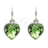 Rhodium Gold Filled Dangle Earring, Heart Design, with Peridot Swarovski Crystals, Polished, Rhodium Finish, 02.239.0003.6