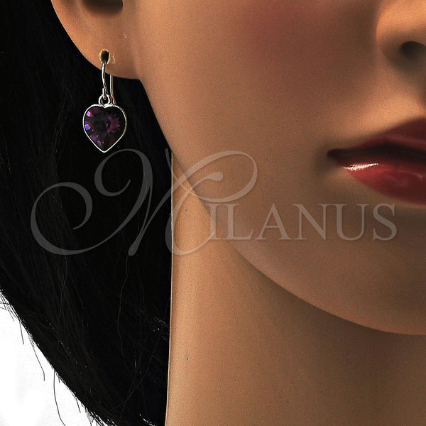 White Gold Filled Ring — Dangle Earring Heart Design with Amethyst Swarovski Crystals — alternate product view — SKU 108435 | Oro Laminado Blanco anillo — Dangle Earring corazón diseño with Amethyst Swarovski Crystals — SKU 108435
