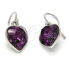 Rhodium Plated Dangle Earring, Heart Design, with Amethyst Swarovski Crystals, Polished, Rhodium Finish, 02.239.0003.7