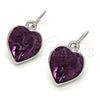 Rhodium Plated Dangle Earring, Heart Design, with Amethyst Swarovski Crystals, Polished, Rhodium Finish, 02.239.0003.7