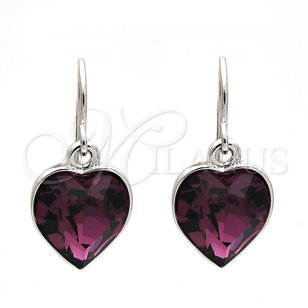 White Gold Filled Ring — Dangle Earring Heart Design with Amethyst Swarovski Crystals — main product view — SKU 108435 | Oro Laminado Blanco anillo — Dangle Earring corazón diseño with Amethyst Swarovski Crystals — SKU 108435