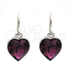 Rhodium Plated Dangle Earring, Heart Design, with Amethyst Swarovski Crystals, Polished, Rhodium Finish, 02.239.0003.7
