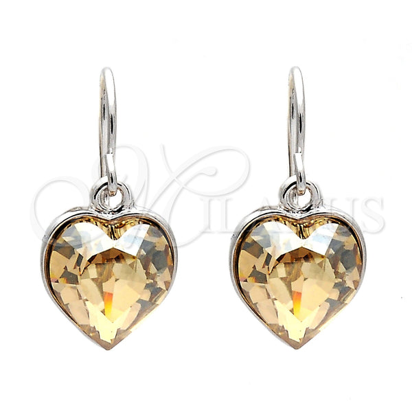 White Gold Filled Ring — Dangle Earring Heart Design with Light Silk Swarovski — main product view — SKU 108437 | Oro Laminado Blanco anillo — Dangle Earring corazón diseño with Light Silk Swarovski — SKU 108437