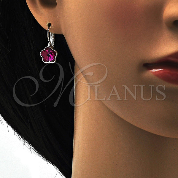 White Gold Filled Ring — Leverback Earring Flower Design with Rose Swarovski Crystals — alternate product view — SKU 108440 | Oro Laminado Blanco anillo — Leverback Earring flor diseño with Rose Swarovski Crystals — SKU 108440