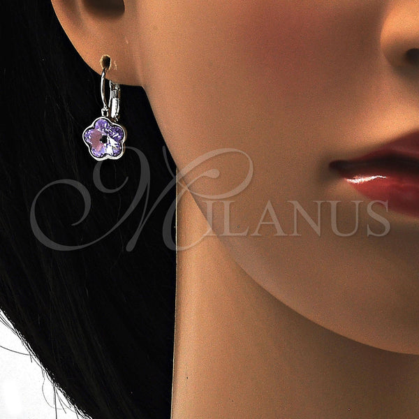 White Gold Filled Ring — Leverback Earring Flower Design with Amethyst Swarovski Crystals — alternate product view — SKU 108441 | Oro Laminado Blanco anillo — Leverback Earring flor diseño with Amethyst Swarovski Crystals — SKU 108441