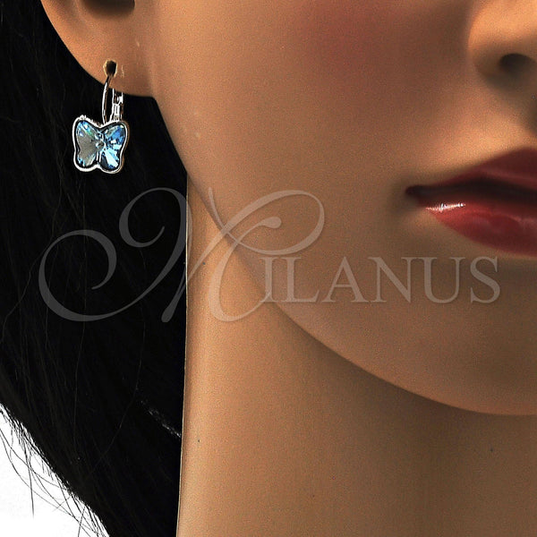White Gold Filled Ring — Leverback Earring Butterfly Design with Aquamarine Swarovski Crystals — alternate product view — SKU 108442 | Oro Laminado Blanco anillo — Leverback Earring Butterfly diseño with Aquamarine Swarovski Crystals — SKU 108442