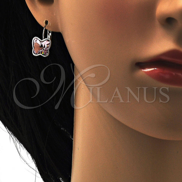 White Gold Filled Ring — Leverback Earring Butterfly Design with Antique Pink Swarovski — alternate product view — SKU 108460 | Oro Laminado Blanco anillo — Leverback Earring Butterfly diseño with Antique Pink Swarovski — SKU 108460