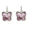 Rhodium Gold Filled Leverback Earring, Butterfly Design, with Antique Pink Swarovski Crystals, Polished, Rhodium Finish, 02.239.0011.3