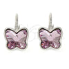 Rhodium Plated Leverback Earring, Butterfly Design, with Antique Pink Swarovski Crystals, Polished, Rhodium Finish, 02.239.0011.3