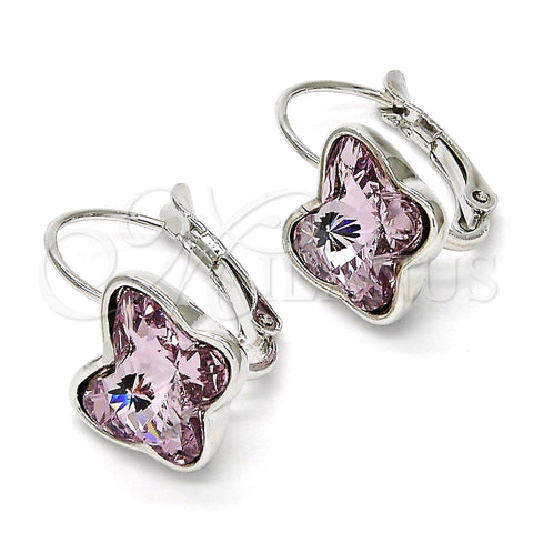 Rhodium Plated Leverback Earring, Butterfly Design, with Antique Pink Swarovski Crystals, Polished, Rhodium Finish, 02.239.0011.3