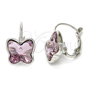 White Gold Filled Ring — Leverback Earring Butterfly Design with Antique Pink Swarovski — main product view — SKU 108460 | Oro Laminado Blanco anillo — Leverback Earring Butterfly diseño with Antique Pink Swarovski — SKU 108460
