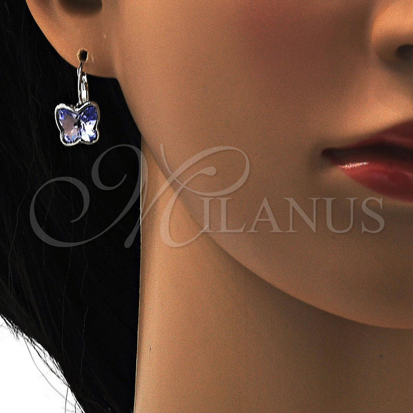 White Gold Filled Ring — Leverback Earring Butterfly Design with Provence Lavander Swarovski — alternate product view — SKU 108461 | Oro Laminado Blanco anillo — Leverback Earring Butterfly diseño with Provence Lavander Swarovski — SKU 108461
