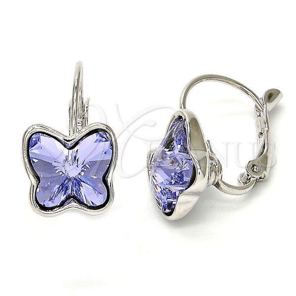 Rhodium Plated Leverback Earring, Butterfly Design, with Provence Lavander Swarovski Crystals, Polished, Rhodium Finish, 02.239.0011.4