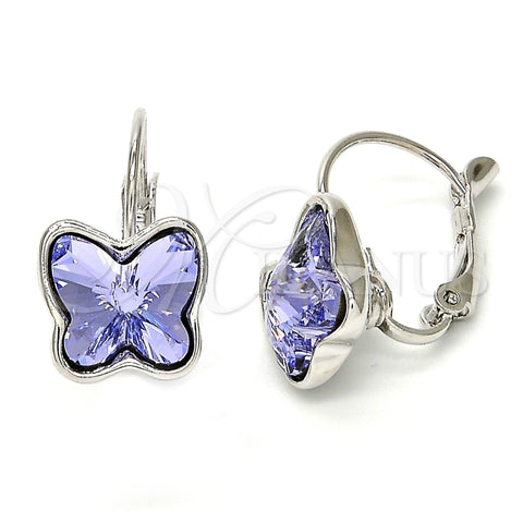 Rhodium Gold Filled Leverback Earring, Butterfly Design, with Provence Lavander Swarovski Crystals, Polished, Rhodium Finish, 02.239.0011.4