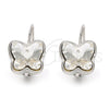 Rhodium Plated Leverback Earring, Butterfly Design, with Crystal Swarovski Crystals, Polished, Rhodium Finish, 02.239.0011.5