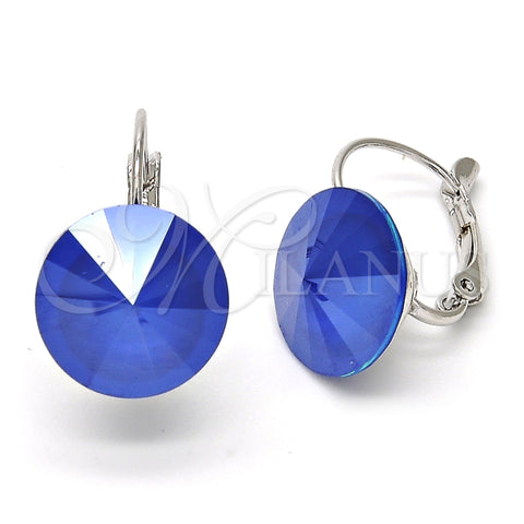 Rhodium Plated Leverback Earring, with Blue Zircon Swarovski Crystals, Polished, Rhodium Finish, 02.239.0005.11