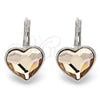 Rhodium Gold Filled Leverback Earring, Heart Design, with Light Peach Swarovski Crystals, Polished, Rhodium Finish, 02.239.0013.2