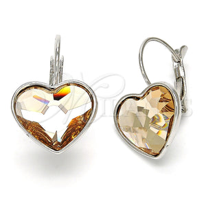 White Gold Filled Ring — Leverback Earring Heart Design with Light Peach Swarovski — main product view — SKU 108479 | Oro Laminado Blanco anillo — Leverback Earring corazón diseño with Light Peach Swarovski — SKU 108479