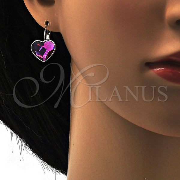 White Gold Filled Ring — Leverback Earring Heart Design with Antique Pink Swarovski — alternate product view — SKU 108480 | Oro Laminado Blanco anillo — Leverback Earring corazón diseño with Antique Pink Swarovski — SKU 108480