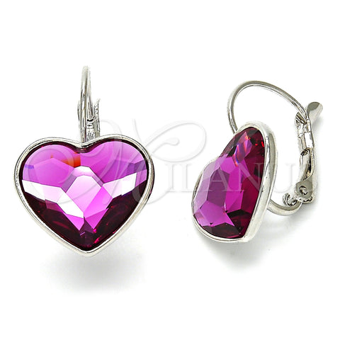 Rhodium Gold Filled Leverback Earring, Heart Design, with Antique Pink Swarovski Crystals, Polished, Rhodium Finish, 02.239.0013.3