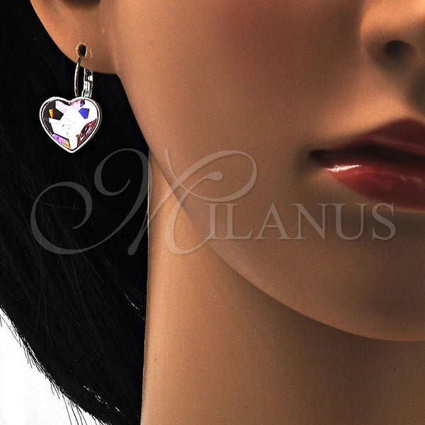 White Gold Filled Ring — Leverback Earring Heart Design with Light Rose Swarovski — alternate product view — SKU 108481 | Oro Laminado Blanco anillo — Leverback Earring corazón diseño with Light Rose Swarovski — SKU 108481