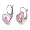 Rhodium Gold Filled Leverback Earring, Heart Design, with Light Rose Swarovski Crystals, Polished, Rhodium Finish, 02.239.0013.4