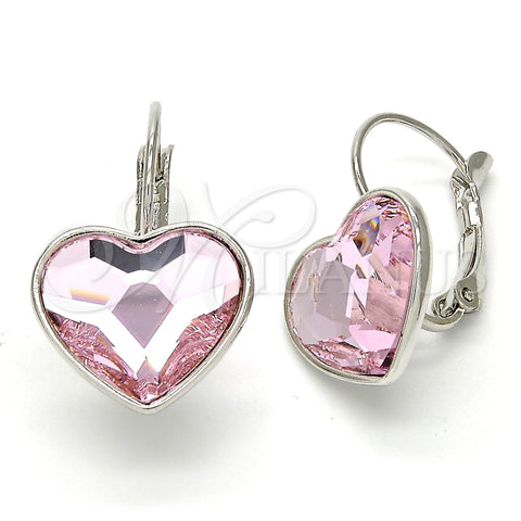 Rhodium Gold Filled Leverback Earring, Heart Design, with Light Rose Swarovski Crystals, Polished, Rhodium Finish, 02.239.0013.4