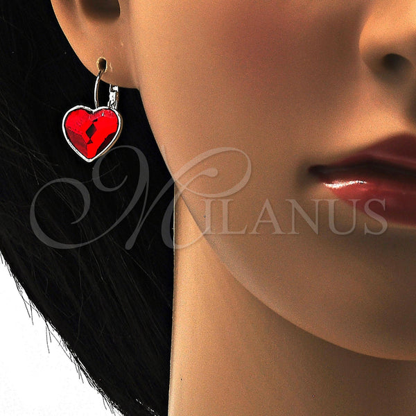 White Gold Filled Ring — Leverback Earring Heart Design with Light Siam Swarovski — alternate product view — SKU 108482 | Oro Laminado Blanco anillo — Leverback Earring corazón diseño with Light Siam Swarovski — SKU 108482