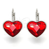 Rhodium Gold Filled Leverback Earring, Heart Design, with Light Siam Swarovski Crystals, Polished, Rhodium Finish, 02.239.0013.5